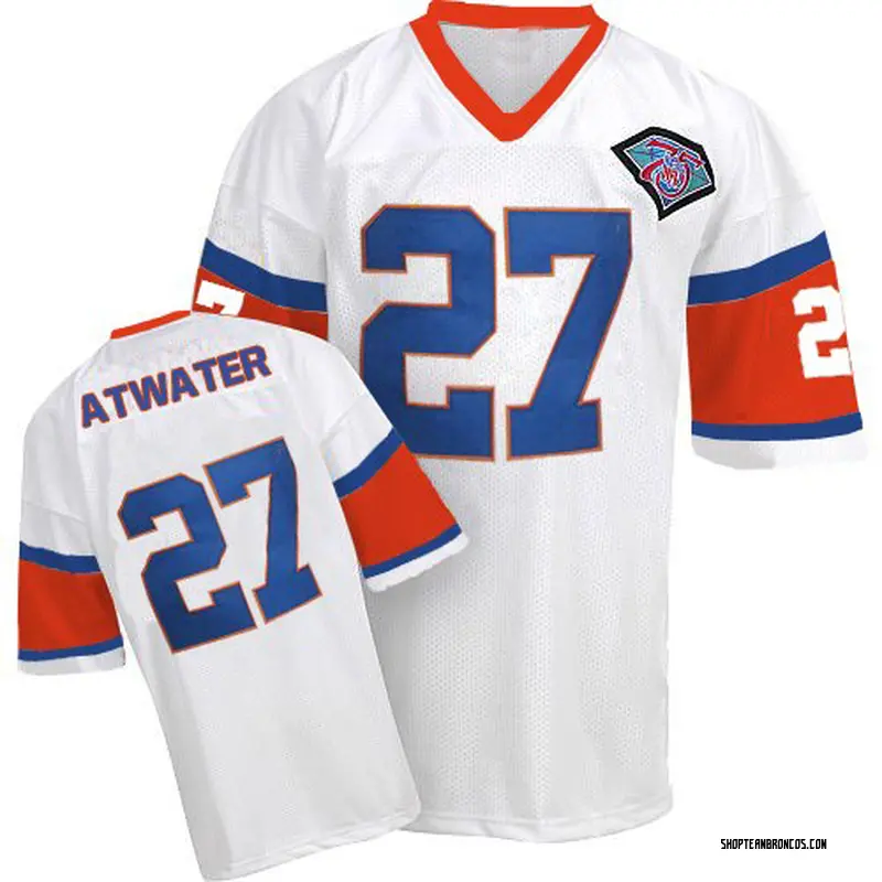 Mitchell and Ness Steve Atwater Denver Broncos Authentic White Mitchell And Ness With 75TH Patch Throwback Jersey - Men's