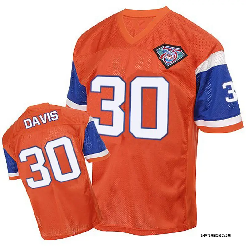 Mitchell and Ness Terrell Davis Denver Broncos Authentic Orange Mitchell And Ness Throwback Jersey - Men's